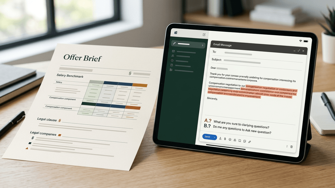 Offer brief next to a recruiter email draft